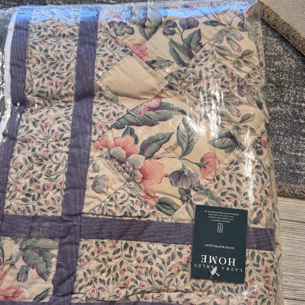 VTG Laura Ashley Patchwork Quilt Queen Purple Pink Handmade NEW 90s Cottagecore